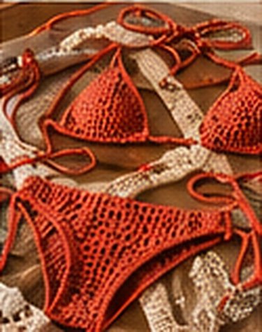 Maillot de bain au crochet rouille posé à plat