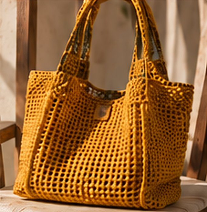 Sac cabas en crochet jaune moutarde